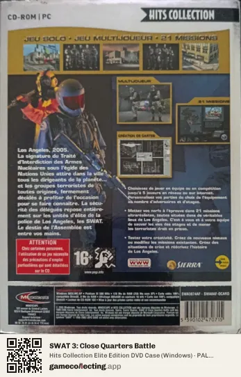 SWAT 3: Close Quarters Battle Computer, France box back