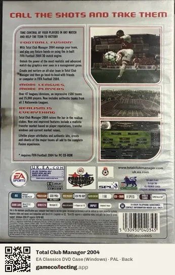 Total Club Manager 2004 Computer, PAL box back