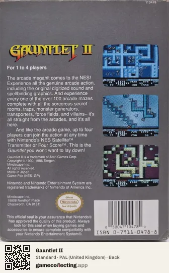 Gauntlet II Nintendo Entertainment System, United Kingdom box back