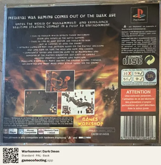 Warhammer: Dark Omen PlayStation, PAL box back