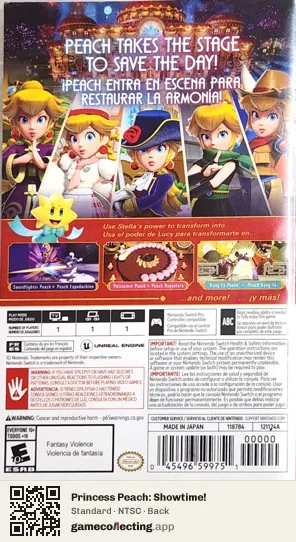 Princess Peach: Showtime! Nintendo Switch, NTSC box back