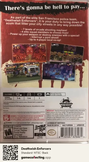 Deathwish Enforcers Nintendo Switch, NTSC box back