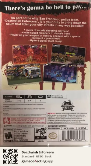 Deathwish Enforcers Nintendo Switch, NTSC box back