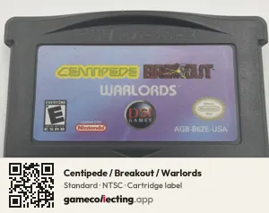 Centipede / Breakout / Warlords Game Boy Advance, NTSC cartridge label