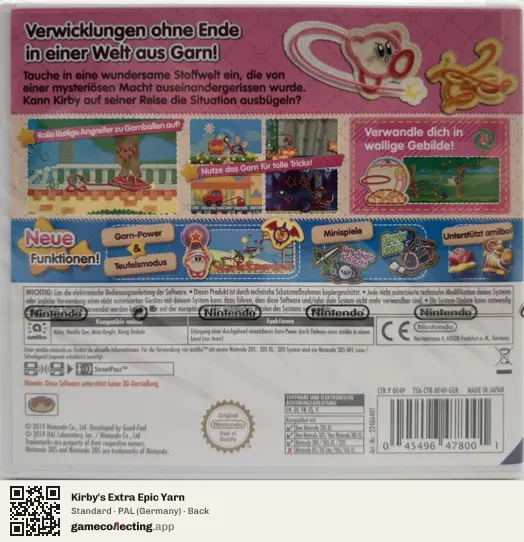 Kirby's Extra Epic Yarn Nintendo 3DS, Germany box back