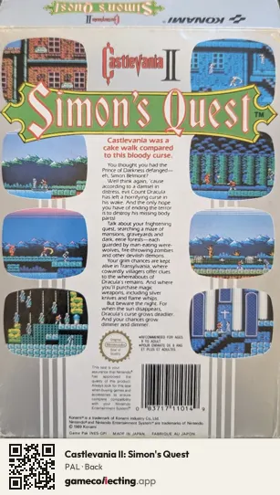 Castlevania II: Simon's Quest Nintendo Entertainment System, PAL box back