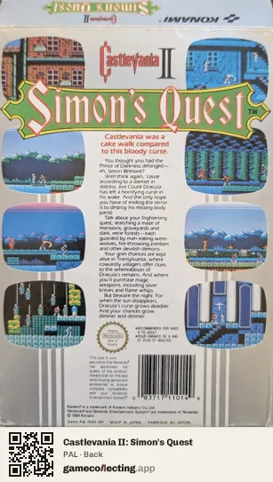 Castlevania II: Simon's Quest Nintendo Entertainment System, PAL box back