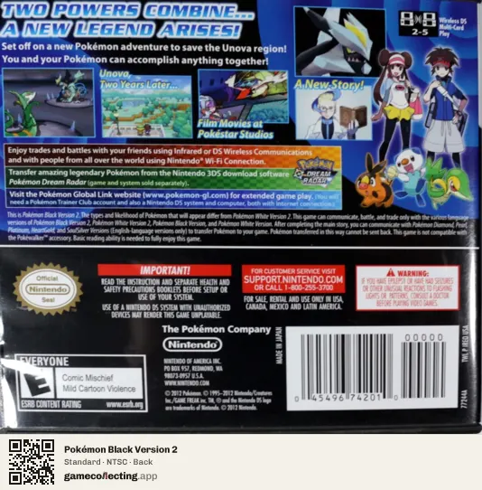 Pokémon Black Version 2 Nintendo DS, NTSC box back