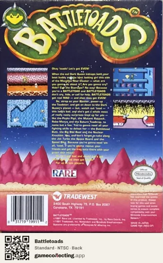 Battletoads Nintendo Entertainment System, NTSC box back