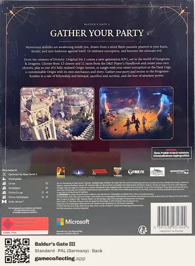 Baldur's Gate III Xbox Series X, Germany box back