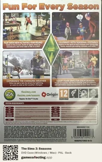 The Sims 3: Seasons Computer, PAL box back