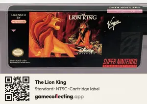 The Lion King Super Nintendo Entertainment System, NTSC cartridge label