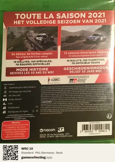 WRC 10 Xbox Series X, Germany box back