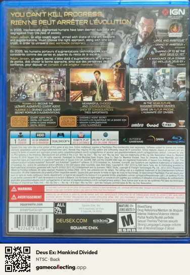 Deus Ex: Mankind Divided PlayStation 4, NTSC box back