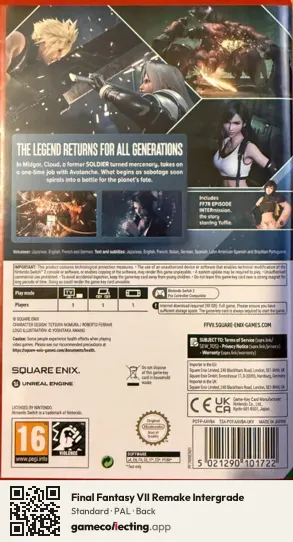 Final Fantasy VII Remake Intergrade Nintendo Switch 2, PAL box back