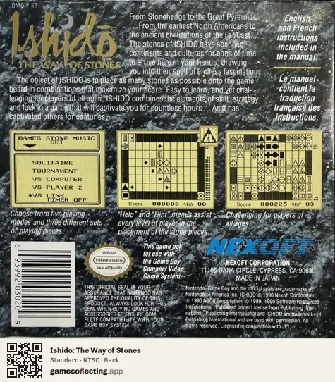 Ishido: The Way of Stones Game Boy, NTSC box back