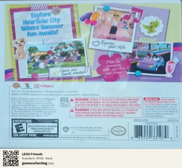 LEGO Friends Nintendo 3DS, NTSC box back