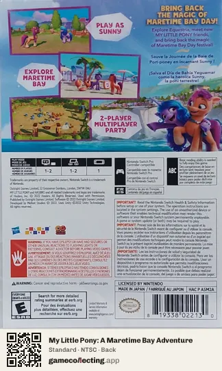 My Little Pony: A Maretime Bay Adventure Nintendo Switch, NTSC box back
