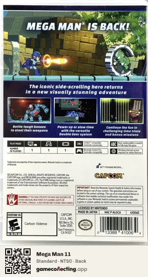 Mega Man 11 Nintendo Switch, NTSC box back