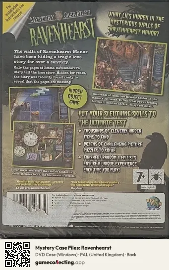 Mystery Case Files: Ravenhearst Computer, United Kingdom box back
