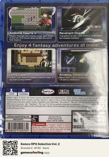 Kemco RPG Selection Vol. 2 PlayStation 4, NTSC box back