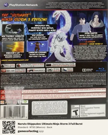 Naruto Shippuden: Ultimate Ninja Storm 3 Full Burst PlayStation 3, Mexico box back