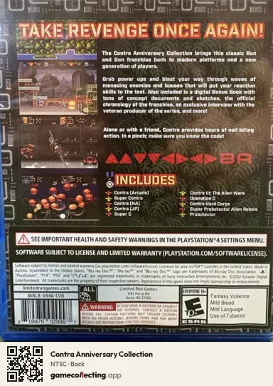 Contra Anniversary Collection PlayStation 4, NTSC box back