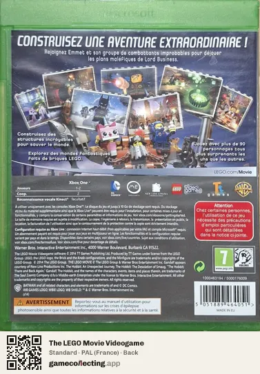 The LEGO Movie Videogame Xbox One, France box back