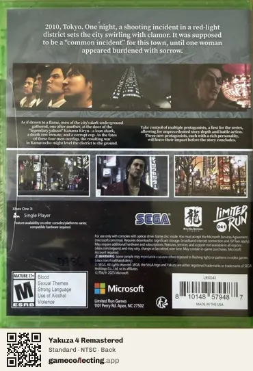 Yakuza 4 Remastered Xbox One, NTSC box back