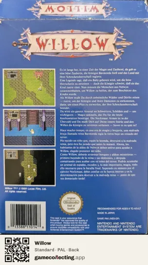Willow Nintendo Entertainment System, PAL box back