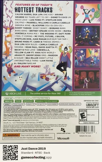 Just Dance 2019 Xbox 360, NTSC box back