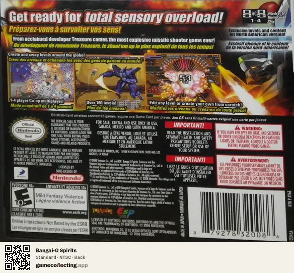 Bangai-O Spirits Nintendo DS, NTSC box back