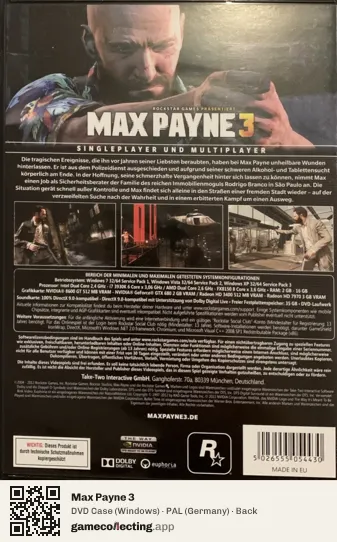 Max Payne 3 Computer, Germany box back