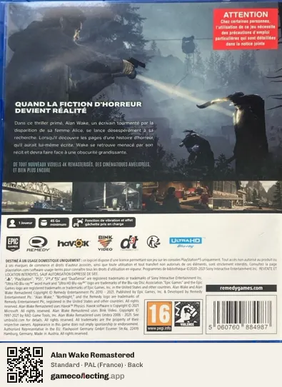 Alan Wake Remastered PlayStation 5, France box back