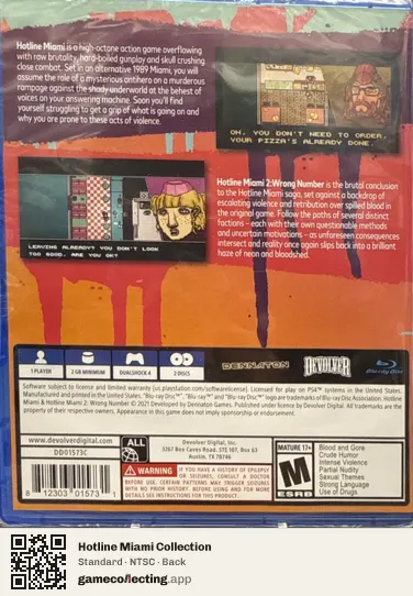 Hotline Miami Collection PlayStation 4, NTSC box back