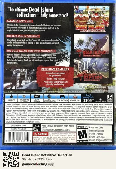 Dead Island Definitive Collection PlayStation 4, NTSC box back