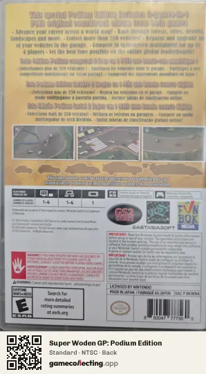 Super Woden GP: Podium Edition Nintendo Switch, NTSC box back
