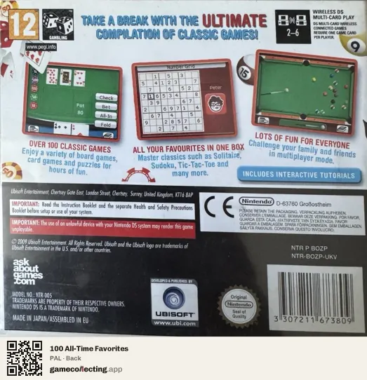 100 All-Time Favorites Nintendo DS, PAL box back