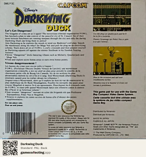 Darkwing Duck Game Boy, PAL box back