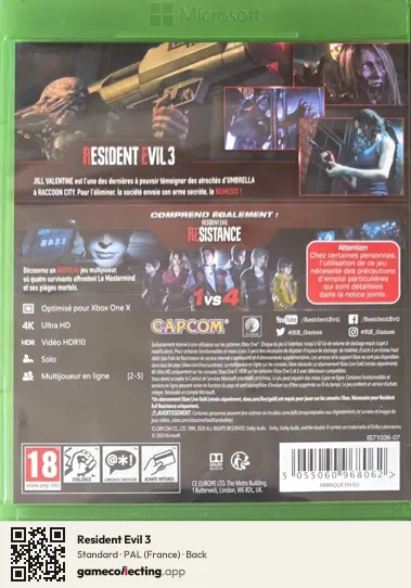 Resident Evil 3 Xbox One, France box back