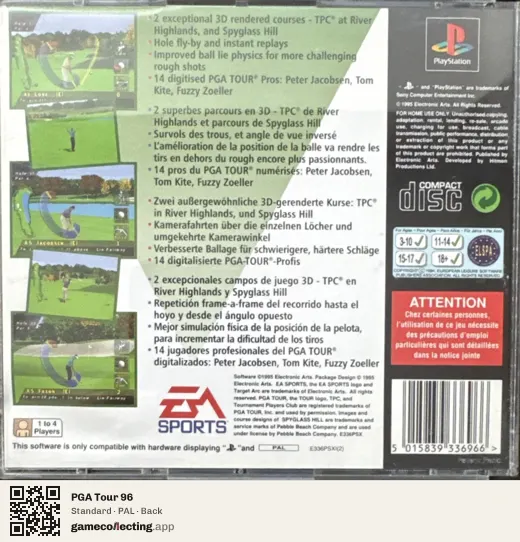 PGA Tour 96 PlayStation, PAL box back