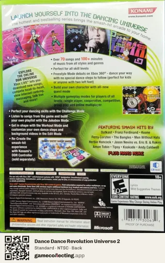 Dance Dance Revolution Universe 2 Xbox 360, NTSC box back