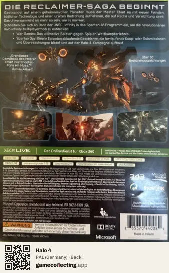 Halo 4 Xbox 360, Germany box back