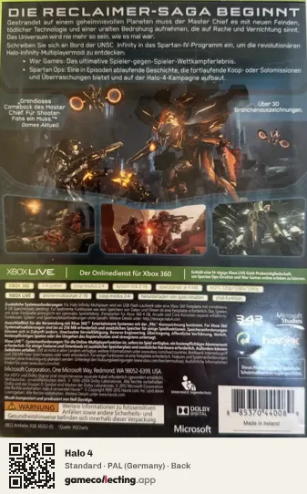 Halo 4 Xbox 360, Germany box back