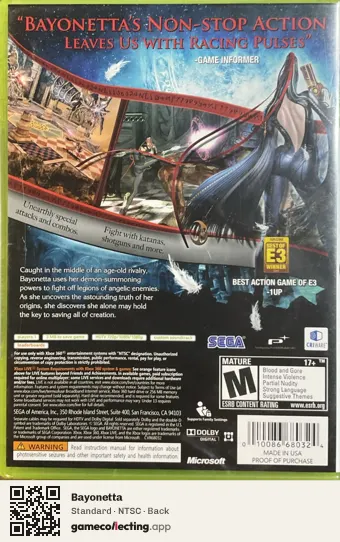 Bayonetta Xbox 360, NTSC box back