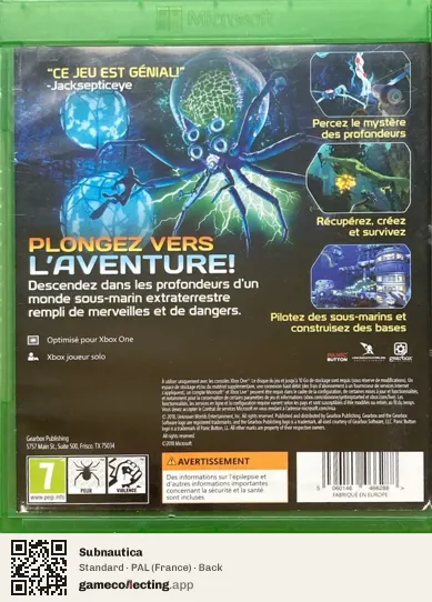 Subnautica Xbox One, France box back