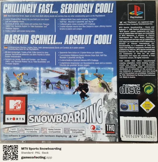 MTV Sports Snowboarding PlayStation, PAL box back
