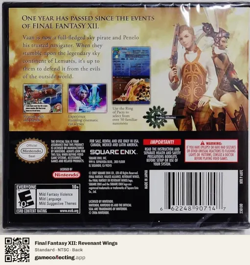Final Fantasy XII: Revenant Wings Nintendo DS, NTSC box back