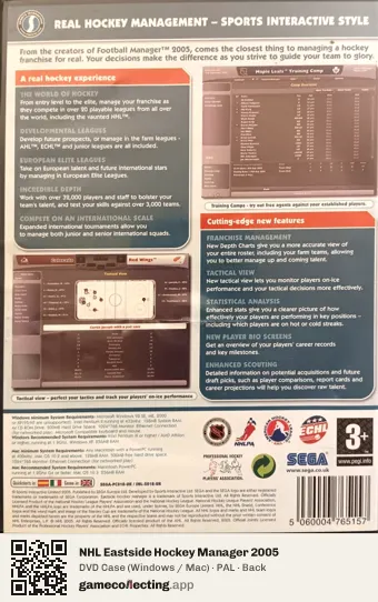 NHL Eastside Hockey Manager 2005 Computer, PAL box back
