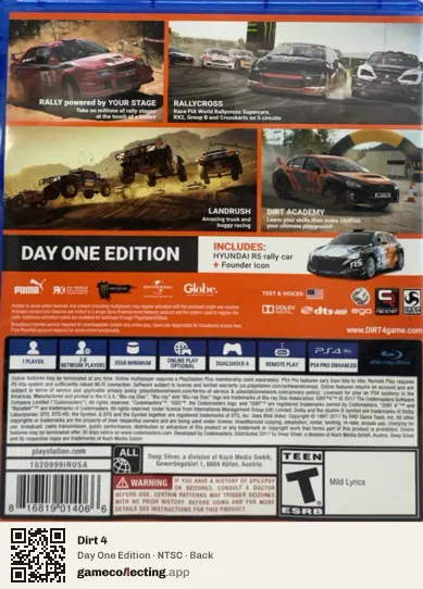 Dirt 4 PlayStation 4, NTSC box back